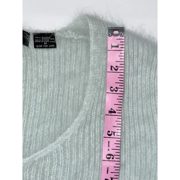Vtg Express Angora Rabbit Hair Sweater V Neck Y2K Crop Fairy Fuzzy Soft Mint Med - Picture 12 of 13